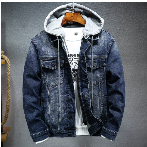 Men’s Thickened Denim Jacket with Hood for Winter