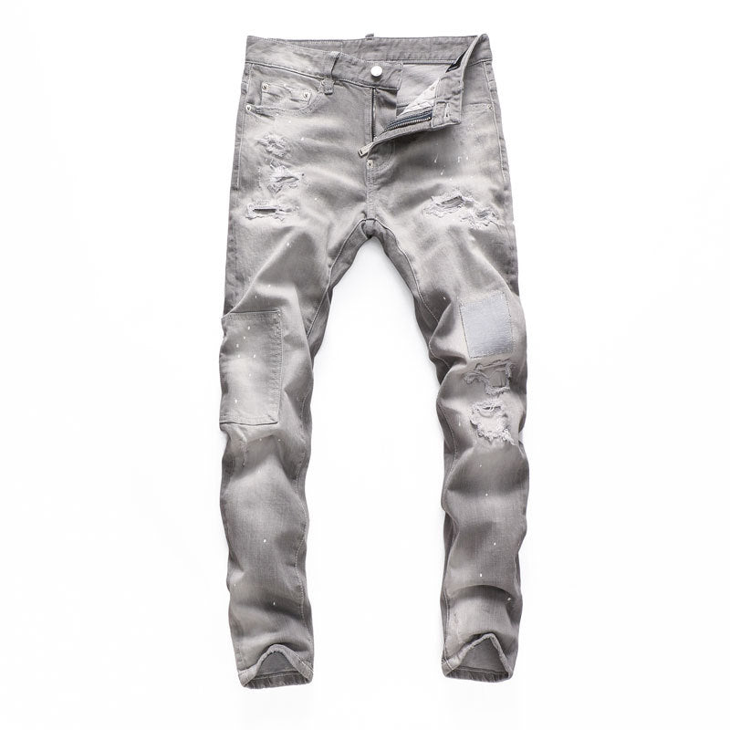 Men’s Distressed Gray Denim Pants – Casual European Style – USA