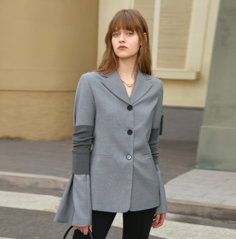 Women’s Dark Grey Slim-Fit Blazer – Korean-Style Single-Breasted Suit Jacket, S–M