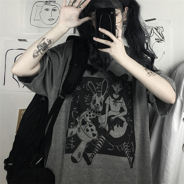 Japanese Retro Cartoon Short Sleeve T-Shirt for Women