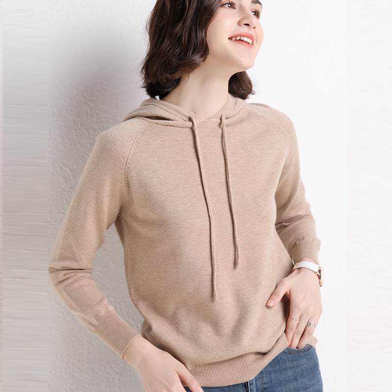 Women’s Lightweight Hooded Knit Sweater – Printed Long Sleeve Casual Pullover, 14 Colors, M–2XL
