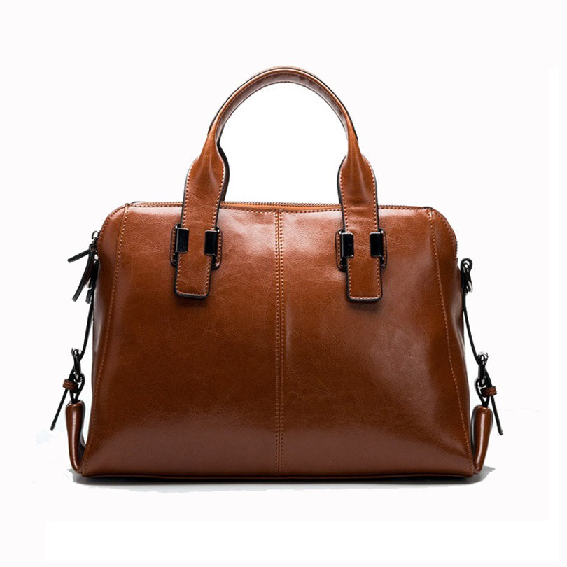 Minimalist Waxed Cowhide Crossbody Bag for Women – Large Genuine Leather Handbag