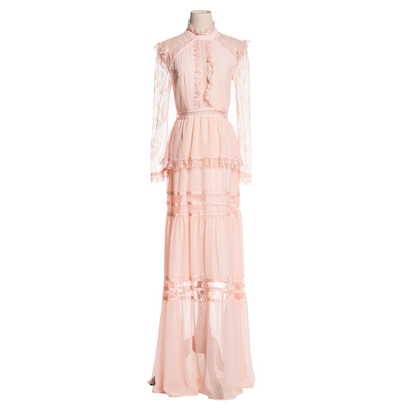 Women’s Chiffon Lace A-Line Dress – Elegant Sheer Formal Evening Dress