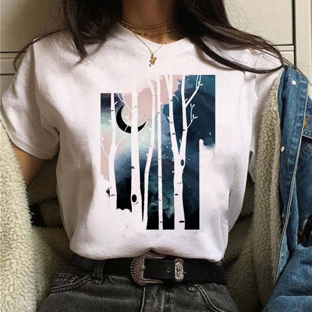 Aesthetic Universe Planets Graphic T-Shirt for Women