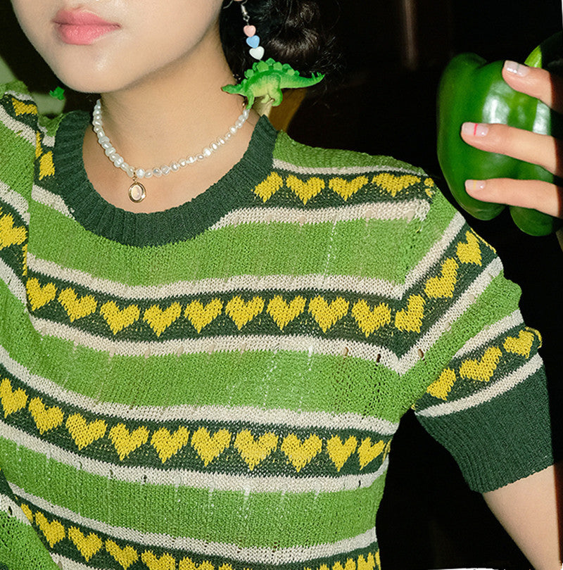 Avocado Green Knit Short Sleeve T-Shirt for Women