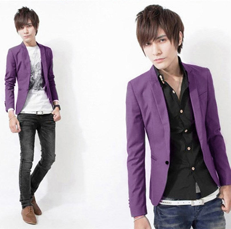 Men’s Korean Slim Fit Blazer – Single Button Smart Casual Suit Jacket, M–3XL