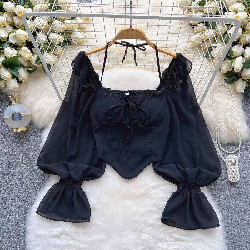Women’s Aesthetic White Blouse – Vintage Casual Elegant Top