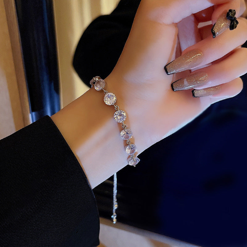Women’s Adjustable Zircon Bracelet – Elegant Pull-Out Diamond Shape Fashion Jewelry