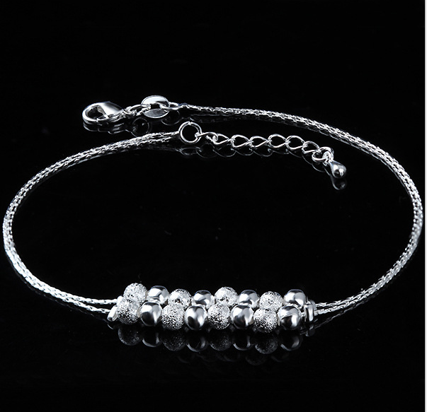 Silver Double Layer Star and Heart Charm Anklet