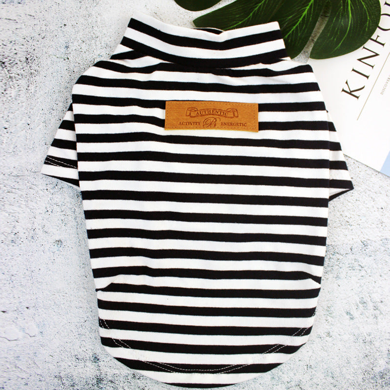 Striped Cotton Dog T-Shirt – Warm Round Neck Clothing for Small Dogs