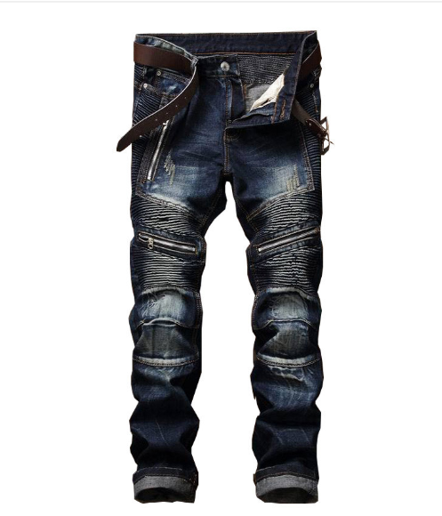 Men’s Slim Fit Snowflake Motorcycle Jeans – Biker Denim Trousers