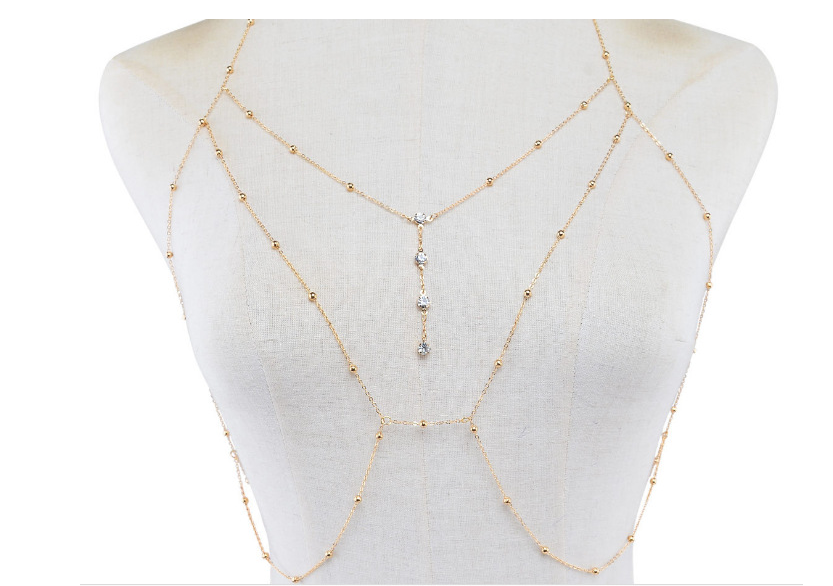 Women’s Rhinestone Tassel Body Chain – Gold & Silver Chest Chain Necklace Statement Jewelry