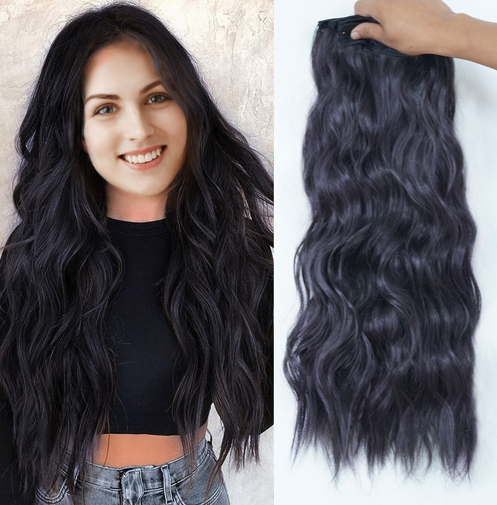 4-Piece 22-Inch Wavy Clip-In Hair Extensions for Women – Synthetic Water Wave Set