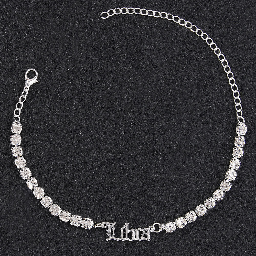 Stainless Steel Zodiac Anklet with Rhinestones