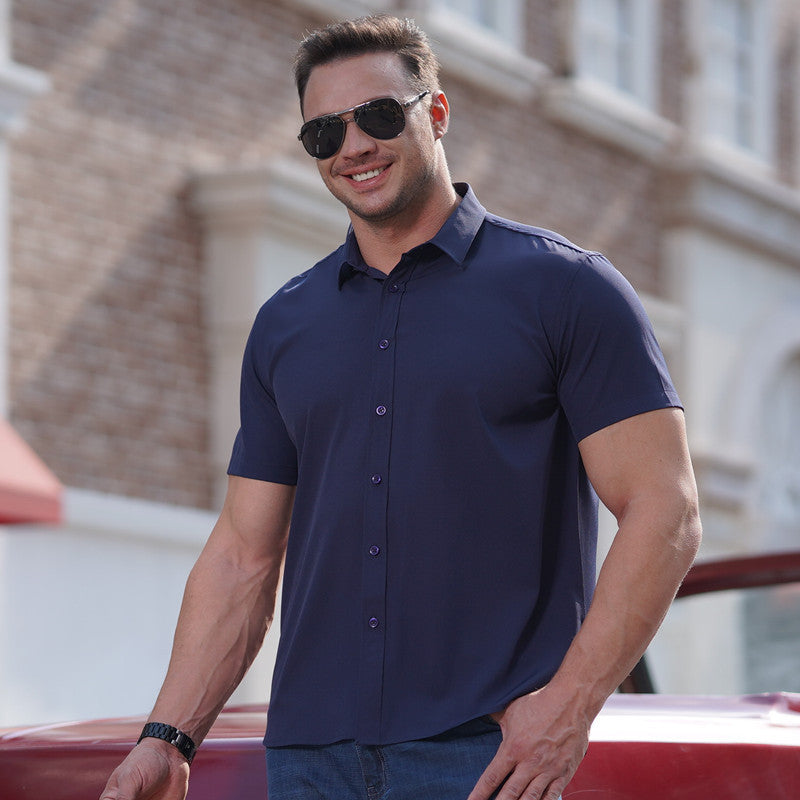 Men’s Plus Size Lightweight Business Shirt – Breathable Stretch Short Sleeve Summer Shirt, Sizes 175–225