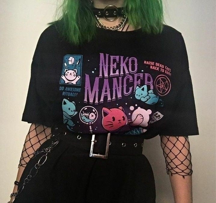 Fashionable NEKO MANCER Graphic T-Shirt for Women