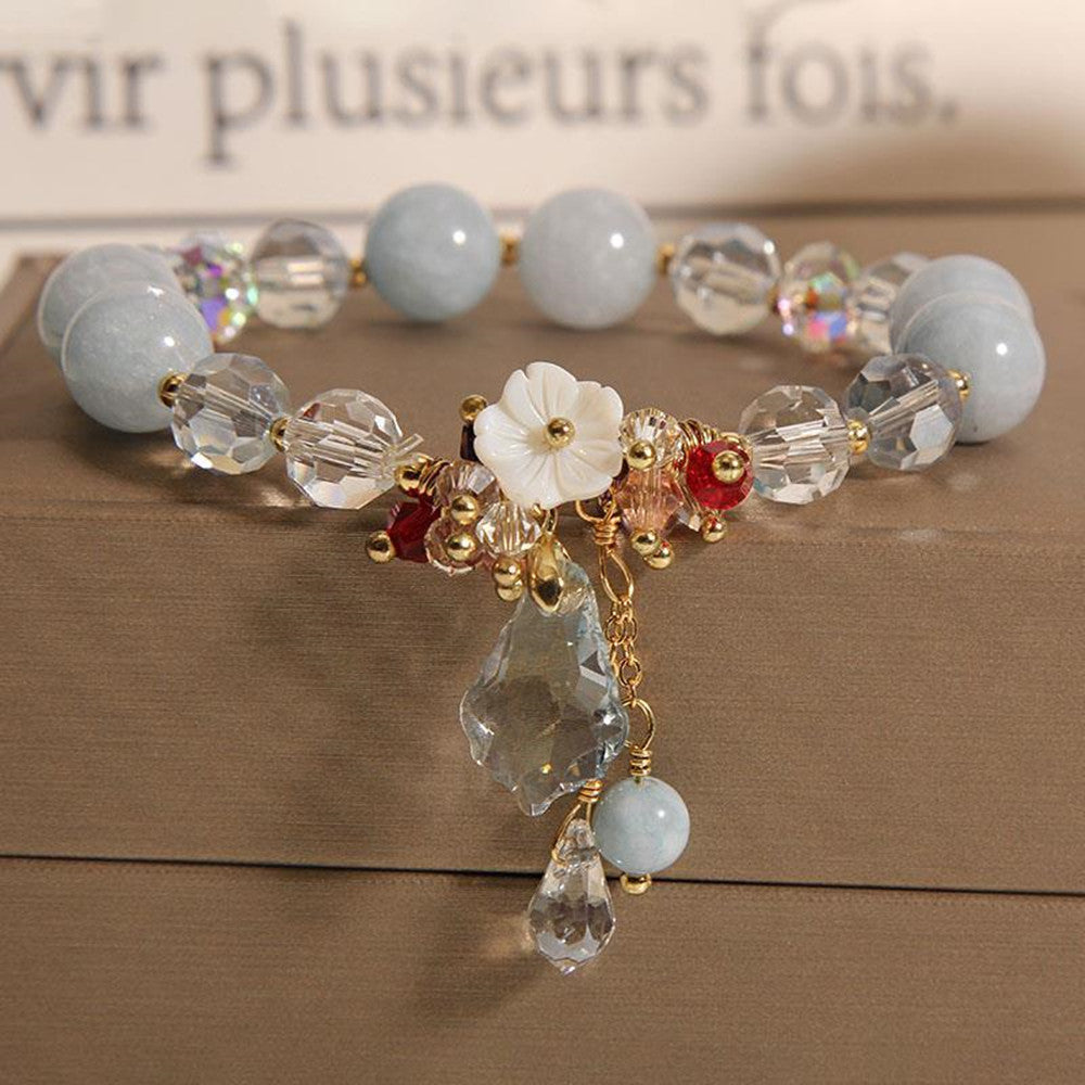 Women’s Natural Aquamarine Crystal Bracelet – Water Drop Floral Jewelry