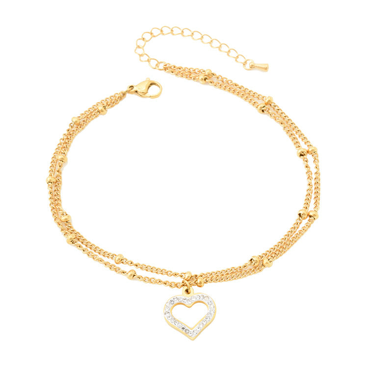 Double-layer Titanium Steel Bead Zircon Anklet for Women