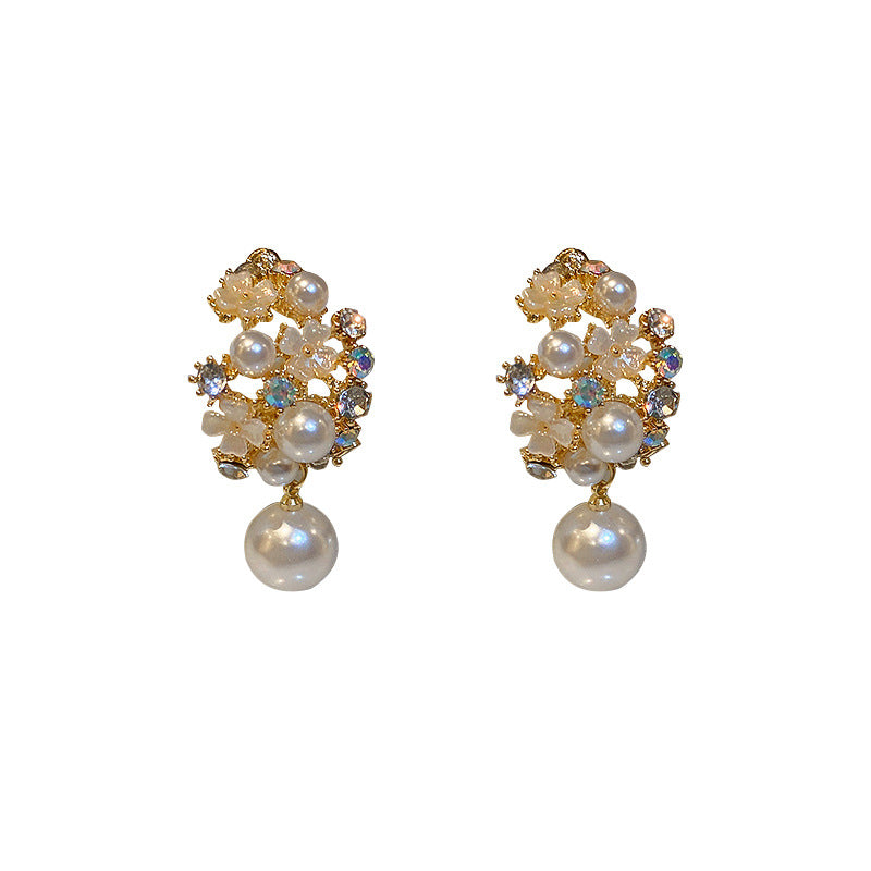 Korean-Style 925 Silver Flower Pearl Earrings – Elegant Floral Jewelry
