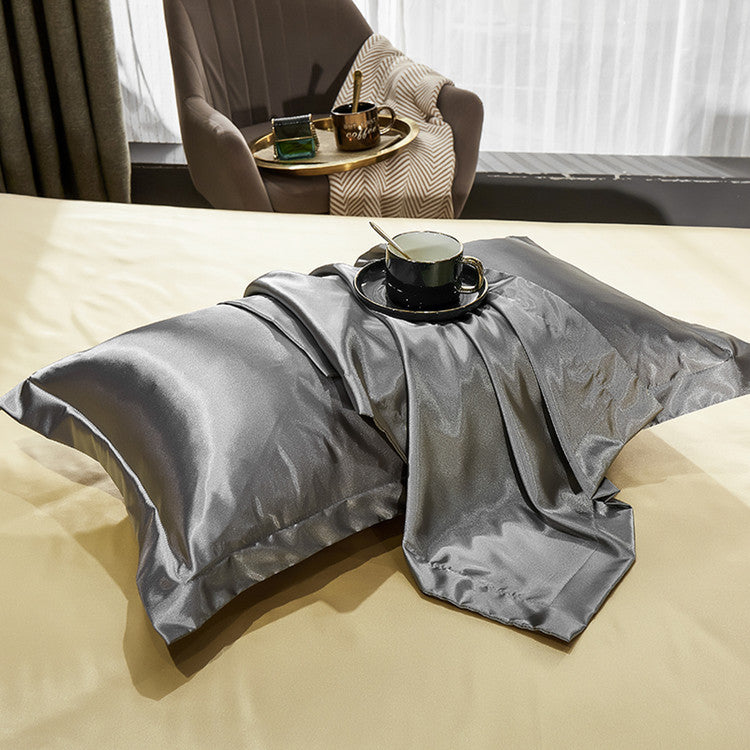 Luxury Silk Bedding Set with Solid Color Duvet Cover – Elegant Soft Bed Set