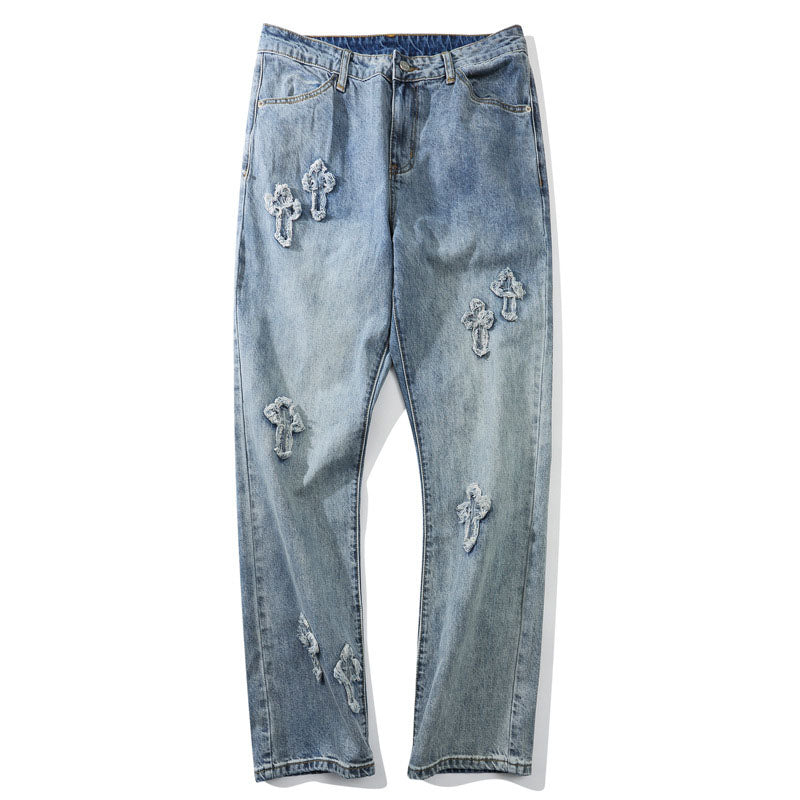 Men’s American Street Cross Jeans – Retro Loose Fit Denim Pants