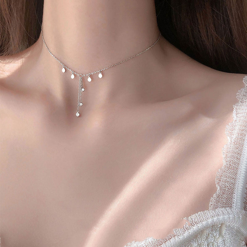 Mrs. Zeng Silver Plated Circle Tassel Choker Necklace