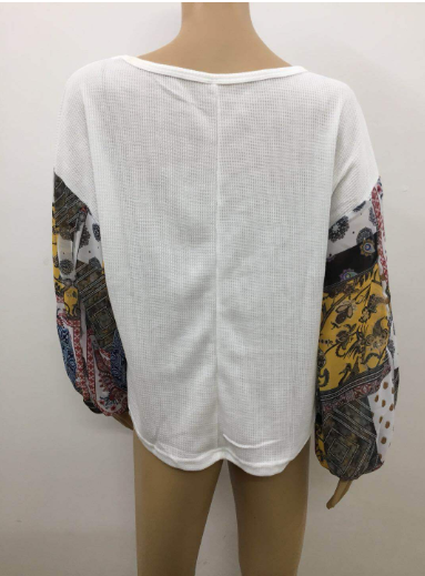 Loose Casual Knit T-Shirt with Floral Print for Women