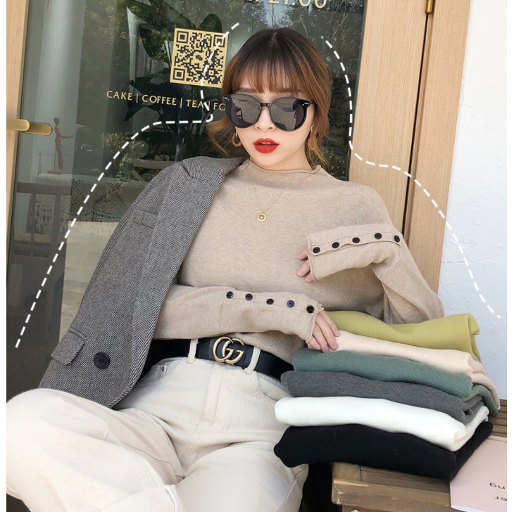 Women’s Fall Half-Turtleneck Knit Sweater – Loose Long Sleeve Casual Pullover