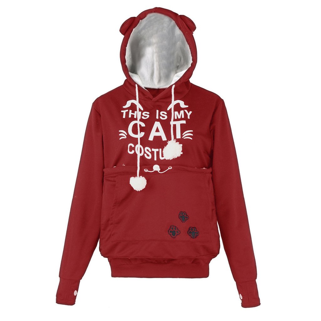 Women’s Alien Cat Printed Hooded Sweater – Cotton Blend Loose-Fit Graphic Pullover Hoodie, 12 Colors, S–4XL