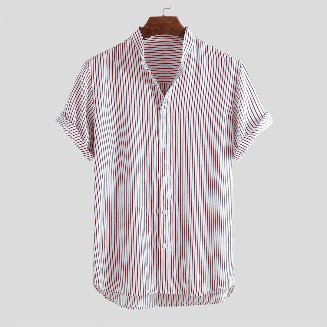 Men’s Striped Stand Collar Shirt – Mercerized Cotton & Tencel Casual Business Shirt, M–4XL