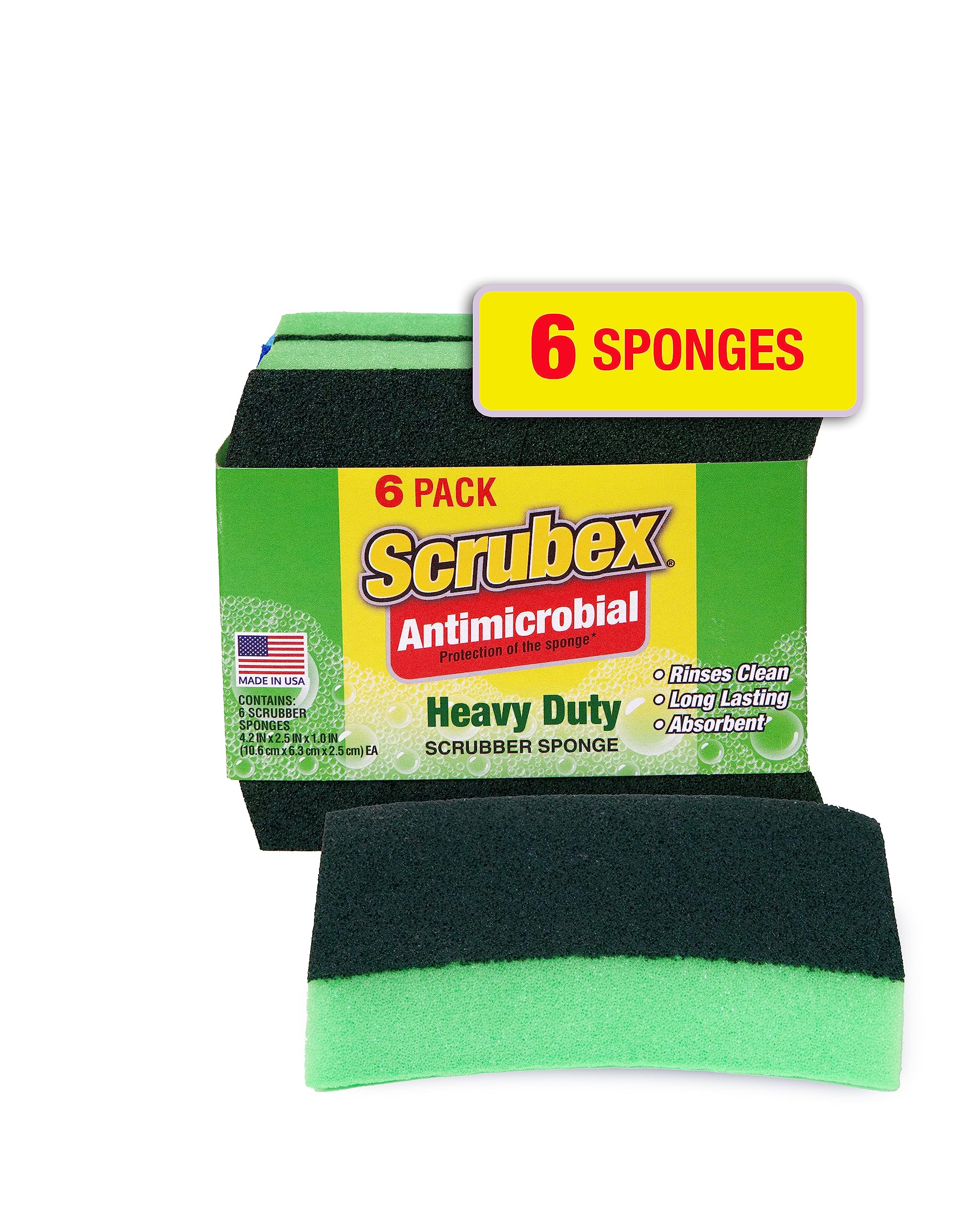 ScrubEx Heavy-Duty Odor-Resistant Scrub Sponges – Multi-Purpose Kitchen Cleaning Sponges, 6 Pack