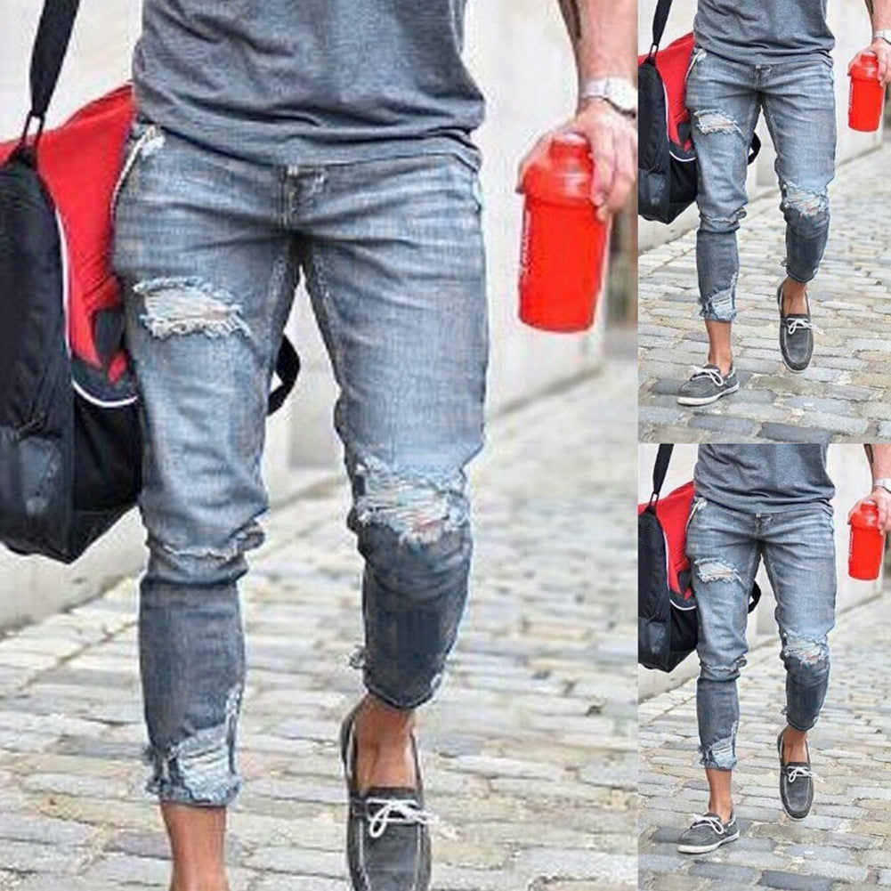 Men’s Slim Fit Ripped Jeans – Casual Distressed Denim Trousers