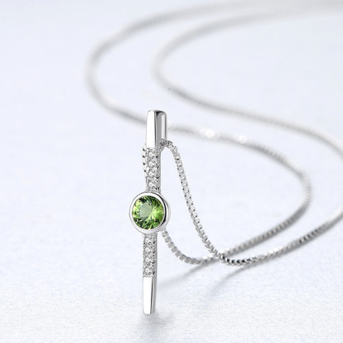 Green Crystal S925 Silver Necklace – Geometric 3A Zircon Pendant Jewelry