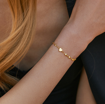 18K Solid Gold Heart Design Versatile Anklet