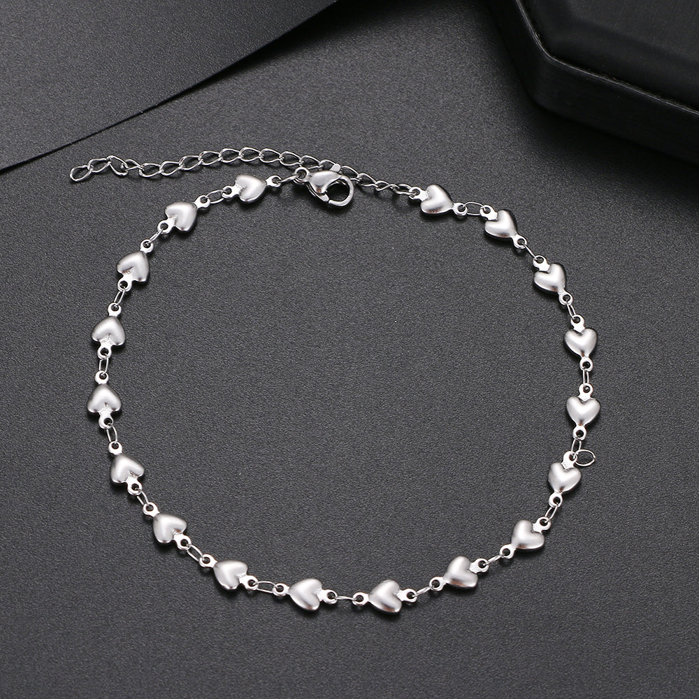 Gold Color Stainless Steel Heart Chain Anklet for Women