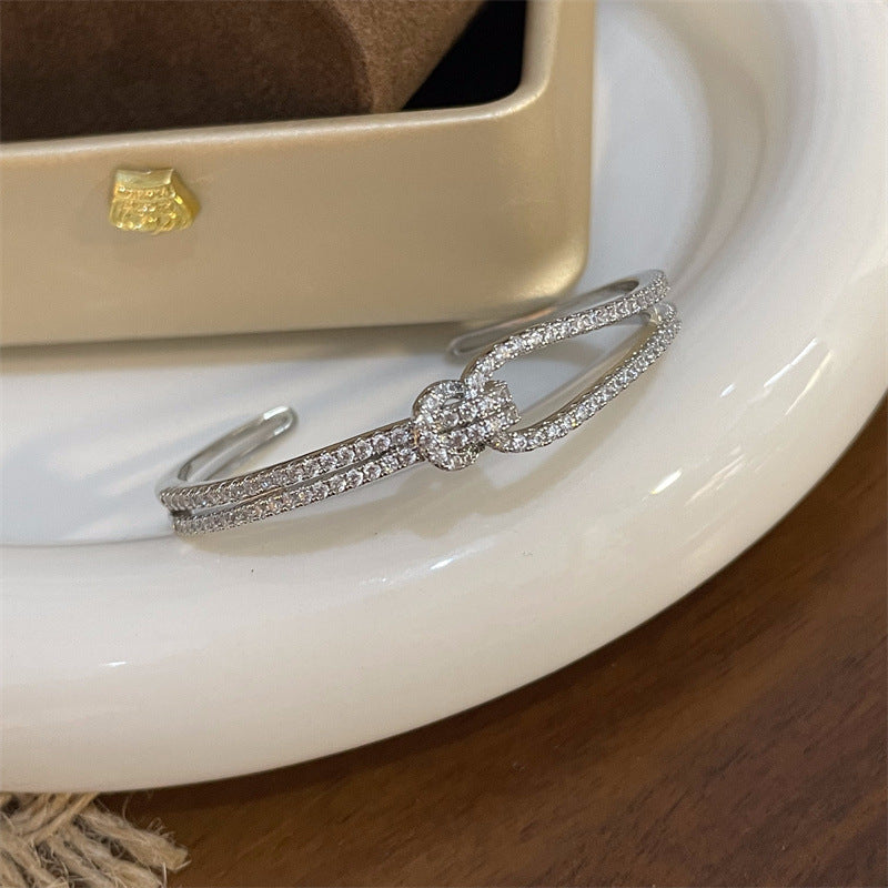 Women’s Diamond-Encrusted Open Cuff Bracelet – Gold & Silver Sparkling Jewelry