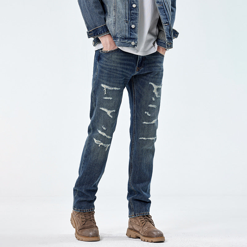 Men’s Slim-Fit Distressed Cotton Denim Pants – Casual Jeans – USA