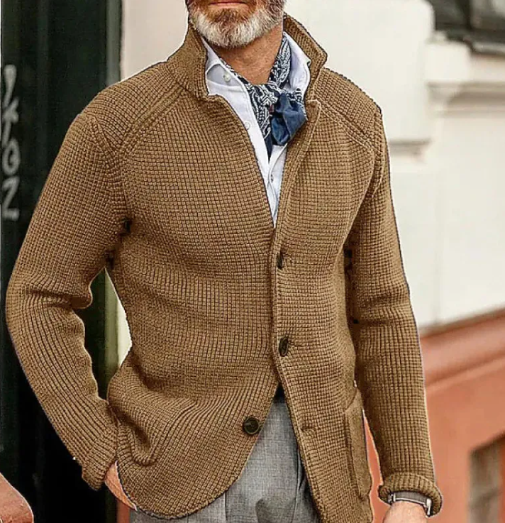 Men’s Knitted Sweater Coat – Acrylic Casual Warm Knit Cardigan, 15 Colors, S–4XL