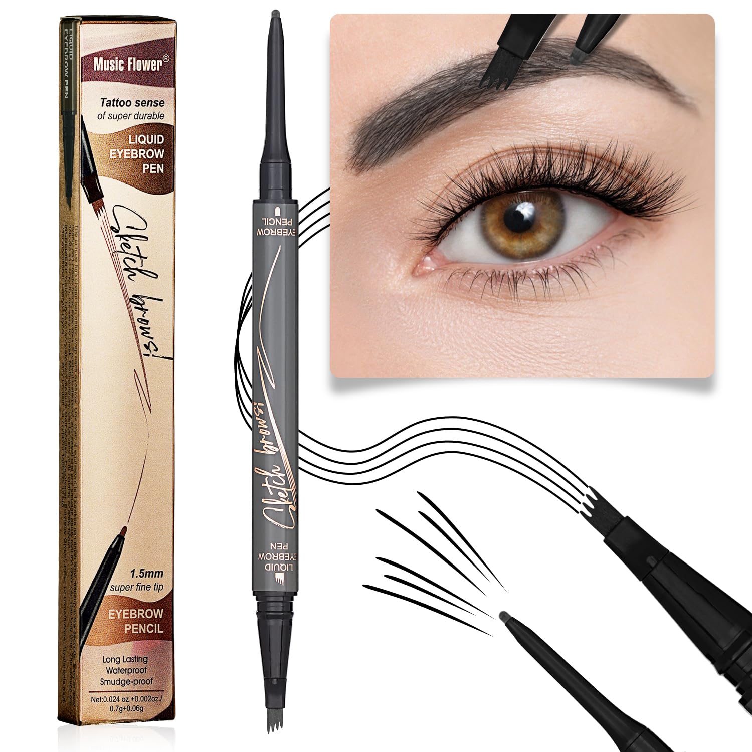 4-Tip Microblading Eyebrow Pen – 2-in-1 Waterproof Brow Pencil & Tint