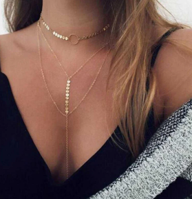 Three Layer Lariat Choker Necklace for Women (One Set)