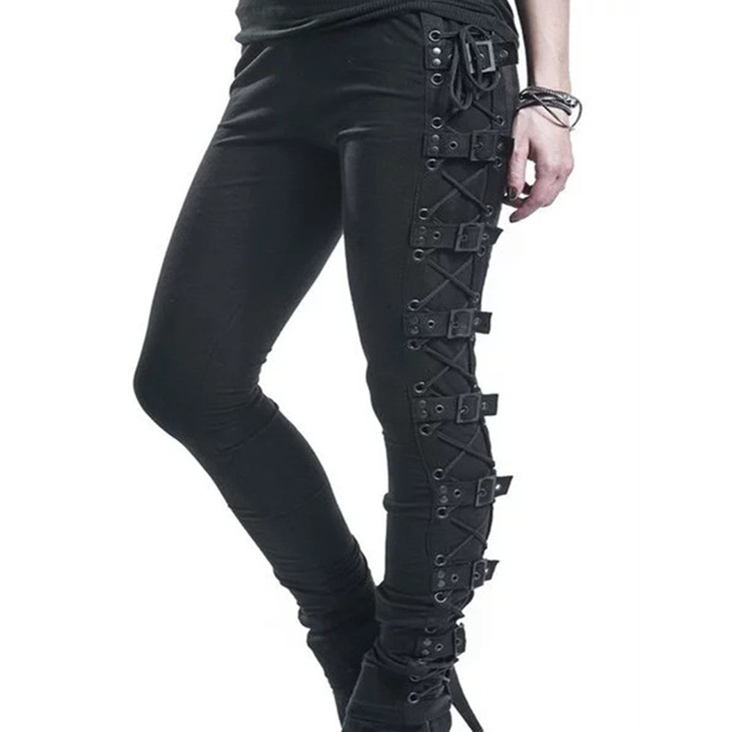 Women’s Black Punk Skinny Pants – Cotton Slim-Fit Stretch-Style Pants, S–5XL