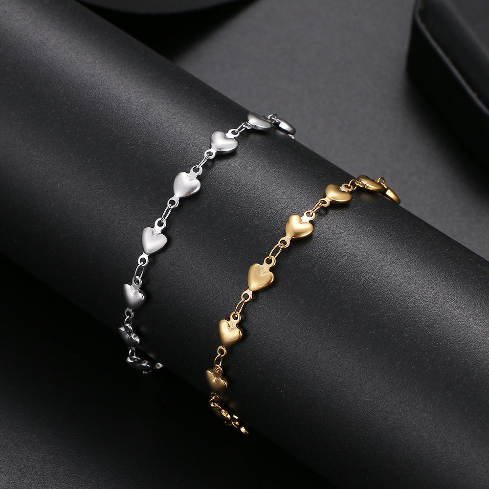 Gold Color Stainless Steel Heart Chain Anklet for Women