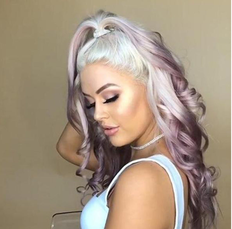 Lavender Long Wavy Curly Wig for Women – Realistic Purple Fashion Wig with Breathable Cap