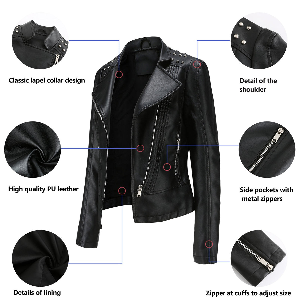 Women’s Slim-Fit Faux Leather Jacket – Short Spring & Fall Moto-Style Coat