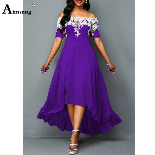 Women’s Vintage Lace Maxi Dress – Elegant Slash Neck Formal Dress S–5XL