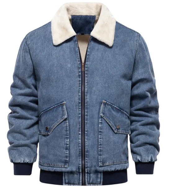 Men’s Fleece-Lined Denim Jacket – Warm Winter Outerwear – USA