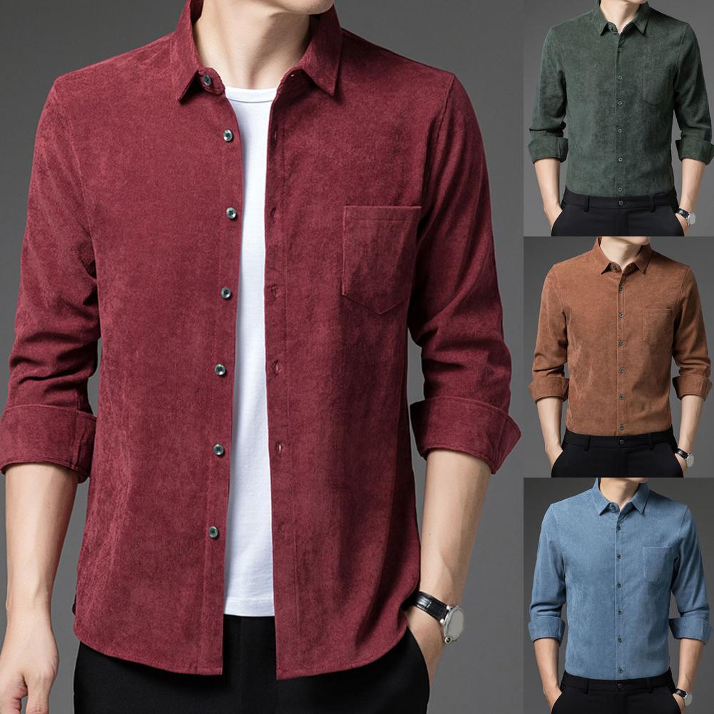 Men’s Thickened Long Sleeve Casual Shirt – Warm Lapel Cardigan Shirt, M–4XL