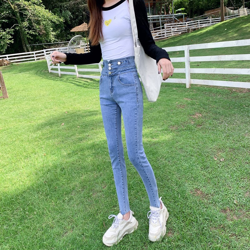 Women’s High-Waisted Autumn Slim-Fit Jeans – Cotton Vintage Casual Denim, Sizes 25–32
