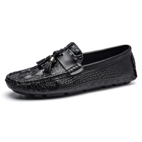 Men’s Genuine Leather Crocodile-Pattern Loafers – Premium Casual Shoes
