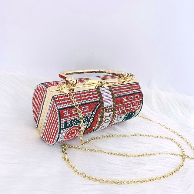 Luxury Crystal Dollar Design Evening Clutch Bag – Rhinestone Money Purse with Chain Strap for Weddings & Parties
